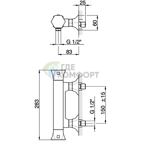 Термостатический смеситель для душа CISAL Cherie настенный, хром (CET0101021) - фото 2
