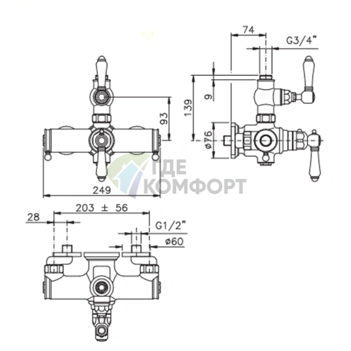 Термостатический смеситель Nicolazzi с верхним выводом 3/4 в хроме (4917CR78) фото 2