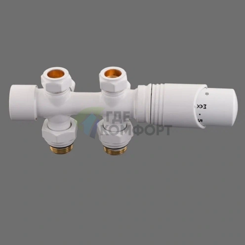 Узел нижнего подключения универсальный Delta Duo белый RAL 9016 с термоголовкой М30x1.5 - фото 3