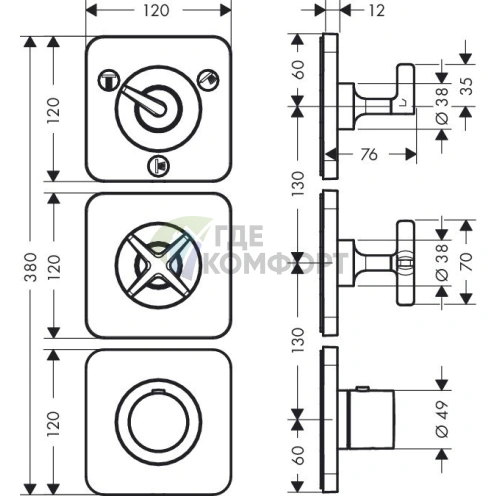 Термостат для душа AX Citterio E встраиваемый, 3 подключения, хром (36704000) - фото 2