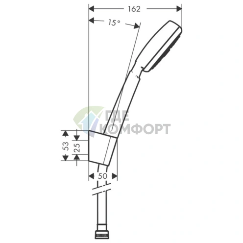 Душевой набор HG Crometta: ручной душ 100 1jet Rain, шланг 1.6 м, держатель (белый/хром) (26665400) - фото 2