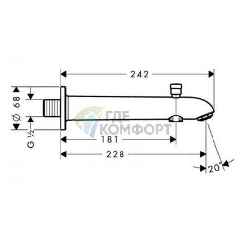 Излив для ванны Hansgrohe с переключателем на душ, 228 мм, хром (13424000) - фото 2