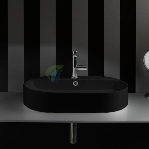 Kerasan Ciotola — накладная раковина-чаша 65×40×12 см, черная матовая, с переливом (028531*1) - фото 1