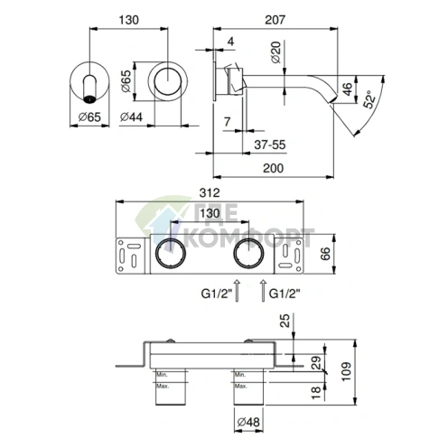 Смеситель для раковины FANTINI AA/27: настенный однорычажный в матовой натуральной стали (33 93 Y111B) - фото 2
