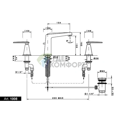 Смеситель для раковины Nicolazzi Vincent на 3 отверстия с изливом 154 мм в золотом цвете (1008GO28) - фото 2