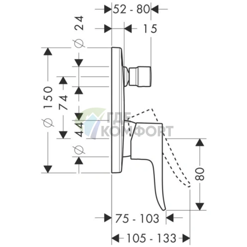 Смеситель для ванны Hansgrohe Metris со встроенным вакуумным переключателем в хромированном исполнении (31493000) - фото 2