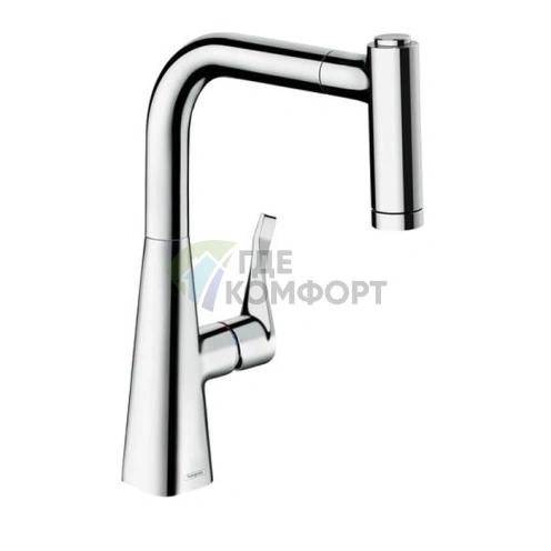 Кухонный смеситель Hansgrohe Metris M71 однорычажный с выдвижным душем, хром (73801000) - фото 1