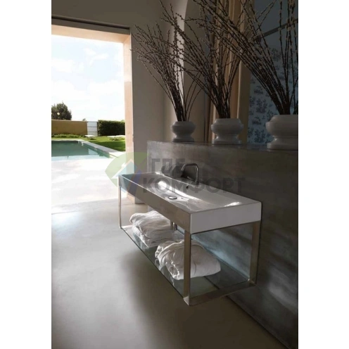 Подвесная полка KERASAN Cento 120x45 см, металл и стекло, хром (упаковка-2 коробки) 9127K1cr - фото 2