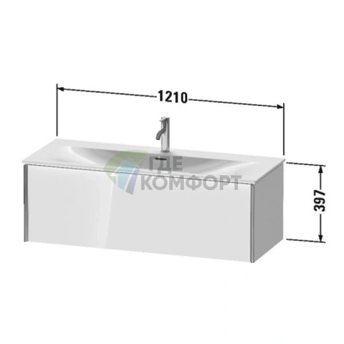 Раковина Duravit Viu мебельная с переливом, нажимным выпуском, 1230x490 мм, белый (2344120000) - фото 2