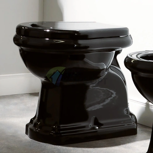 Унитаз напольный KERASAN Retro со сливом в стену, черный глянец (101104 nero) - фото 1