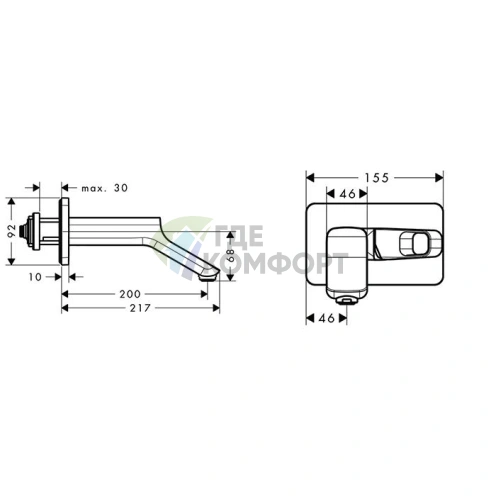 Смеситель AX Urquiola для раковины встраиваемый, на 1 отверстие, 200 мм, с донным клапаном, хром (11026000) - фото 2