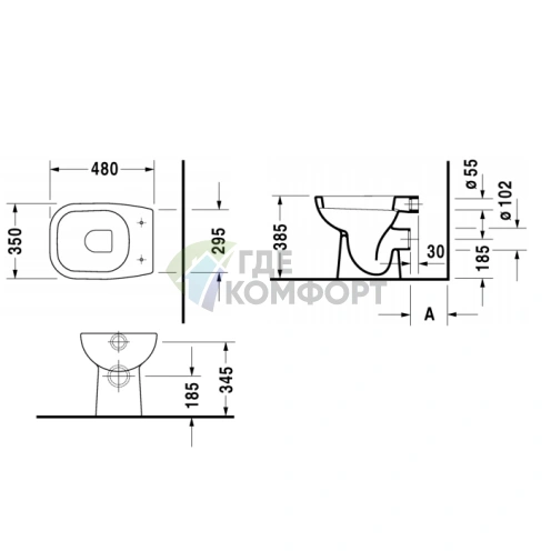 Унитаз напольный Duravit D-Code 480х350 мм с креплением и скрытым монтажем, белый (21080900002) - фото 2
