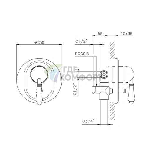 Смеситель для душа Nicolazzi P.m. Blanc встраиваемый с переключением на 2 источника, ручки из белой керамики, цвет бронза (3460BZ76) - фото 2