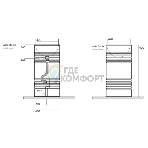 Раковина Kerasan Artwork BARREL d 45 H 90 см: свободностоящая, слив в пол, комплект с сифоном, белая (4742K01) - фото 4