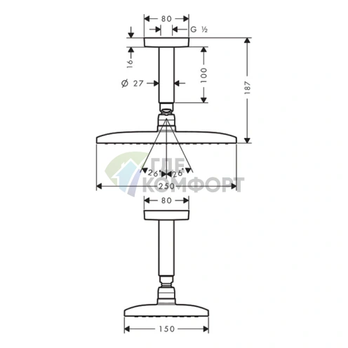 Верхний душ HG Raindance E 1jet RainAir 250x150 мм с держателем, хром (27380000) - фото 2
