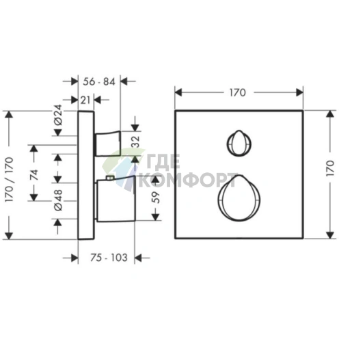 Термостат для душа AX Starck Organic встраиваемый, 2 выхода, хром (12716000) - фото 2