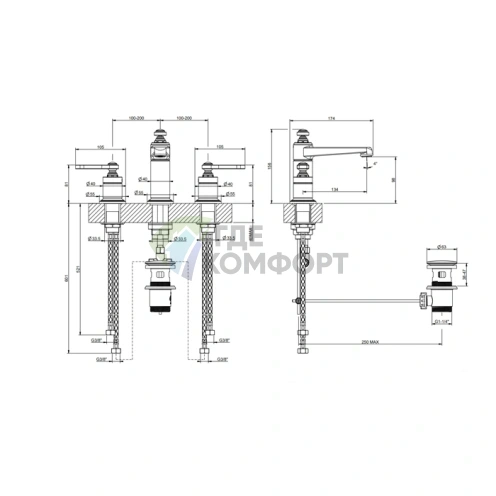 Смеситель для раковины GESSI VENTI20 на 3 отверстия, цвет Brass PVD (65012#710) - фото 2