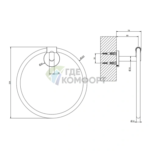 Полотенцедержатель-кольцо Gessi Tondo Black XL (63709#299) - фото 2