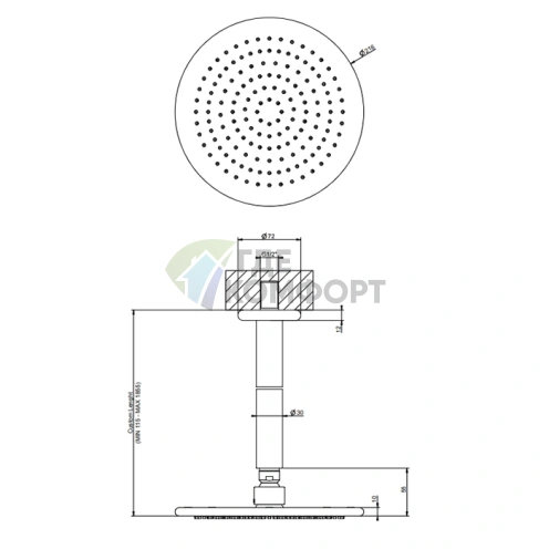 Gessi Goccia Верхний душ для потолочного крепления с регулировкой высоты 50-1800 мм, белый (33764#279) - фото 2