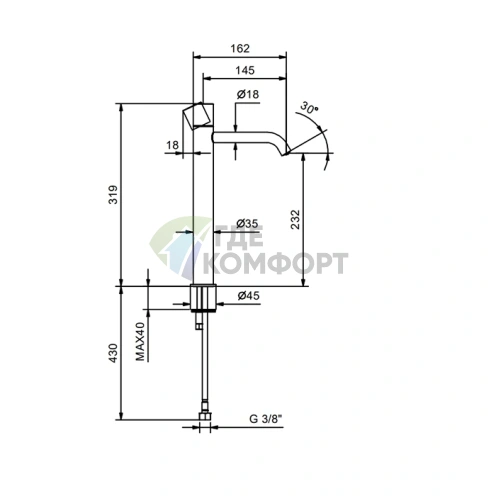 Смеситель для раковины Fantini NOSTROMO SMALL высокий матовый черный (50 13 G906WF) - фото 2