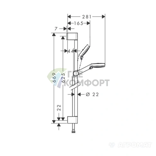 Душевой набор HG Crometta Vario Unica: штанга 650 мм, ручной душ с режимами 2jet Rain и IntenseRain, белый/хром (26532400) - фото 2