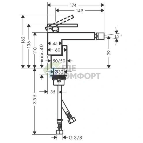 Смеситель для биде AX Edge с донным клапаном Push-Open в полированном золоте (46211990) - фото 2