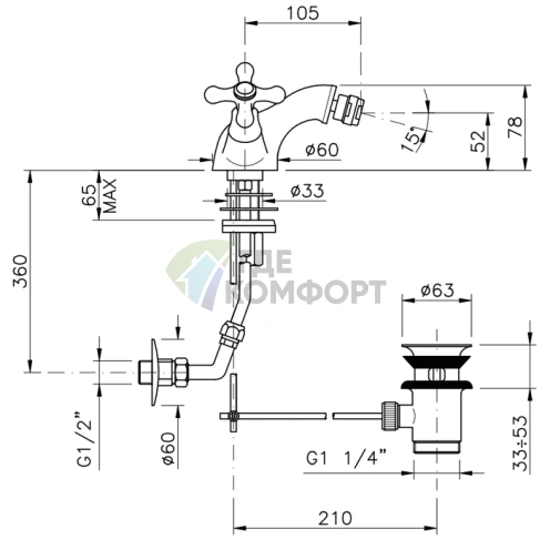 Смеситель для биде Nicolazzi Nuova Brenta с донным клапаном, хром (2534CR) - фото 2