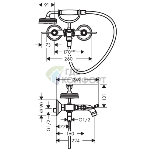 Смеситель для ванны AX Montreux: полированный черный хром для ванны и мойки (16551330) - фото 2