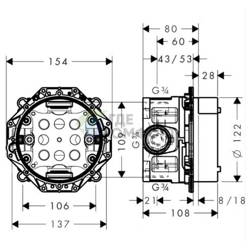 Монтажная коробка Hansgrohe iBox Universal G для скрытого монтажа душевых систем и термостатов (1850180) - фото 2