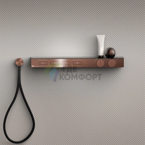 Термостат для душа Gessi Hi-Fi с полкой из чёрного мат. стекла, цвет Copper Brushed PVD (63026#708) - фото 1