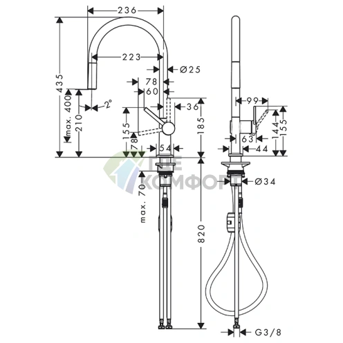 Кухонный смеситель Hansgrohe Talis M54 с вытяжным изливом, матовый черный (72802670) - фото 2
