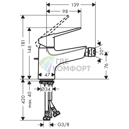 Смеситель для биде Hansgrohe Novus Loop 70 (хром) (71233000) - фото 2