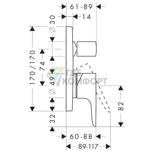 Смеситель для ванны AX Citterio M в цвете сталь (34425800) - фото 2