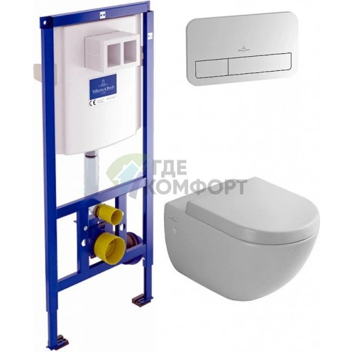 Комплект унитаза Villeroy-Boch Subway Plus с инсталляцией и крышкой-сиденьем, матовый хром - фото 1