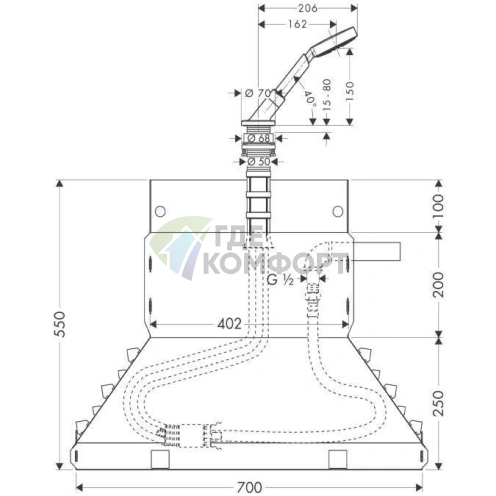 Набор для ванны AX Bouroullec Secuflex с ручным душем, хром (19418000) - фото 2