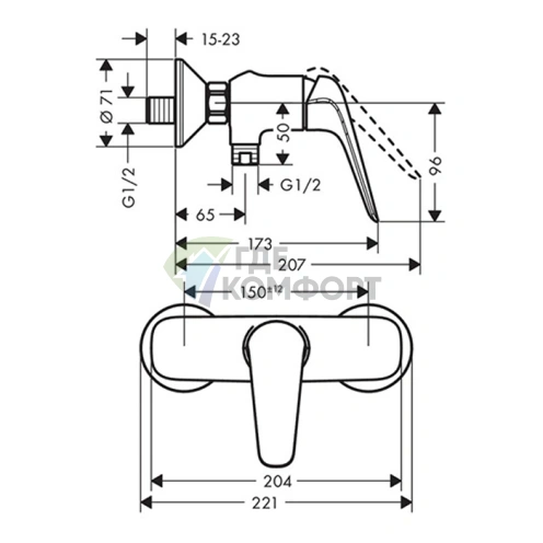 Настенный смеситель для душа Hansgrohe Novus Loop, хром (71360000) - фото 2