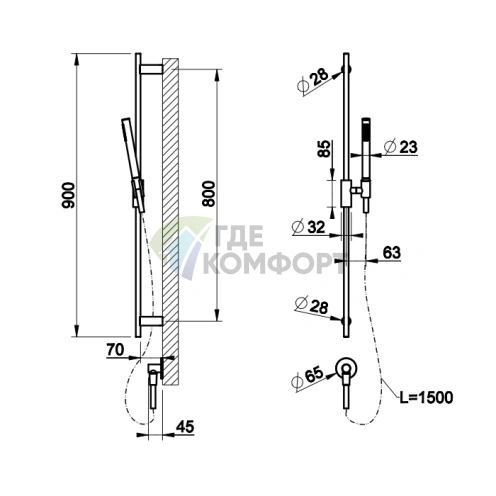 Душевая штанга Gessi Ingranaggio с лейкой и выводом воды (63582#031) - фото 2