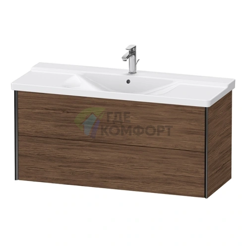 Подвесная тумба Duravit XViu 565×1210×469 мм для раковины 233212, 2 ящика, цвет walnut dark/черный матовый (XV41180B221) - фото 1