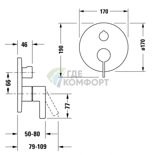 Смеситель для ванны Duravit D-Neo с двумя встраиваемыми изливами в цвете хром (DE5210012010) - фото 2