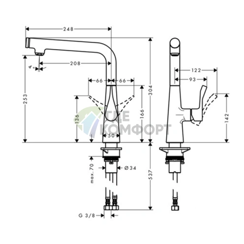 Смеситель для кухни Hansgrohe Metris Select с поворотным изливом, цвет сталь (14847800) - фото 2