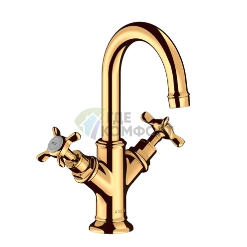 Смеситель AX Montreux для раковины в полированном золоте с изливом 117 мм и сливным гарнитуром (16505990) - фото 1