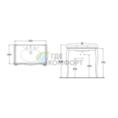 Стойка для раковины AZZURRA JUBILAEUM 90 см, хром - фото 2