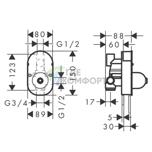 Скрытый смеситель для ванны Hansgrohe (31741180) - фото 2