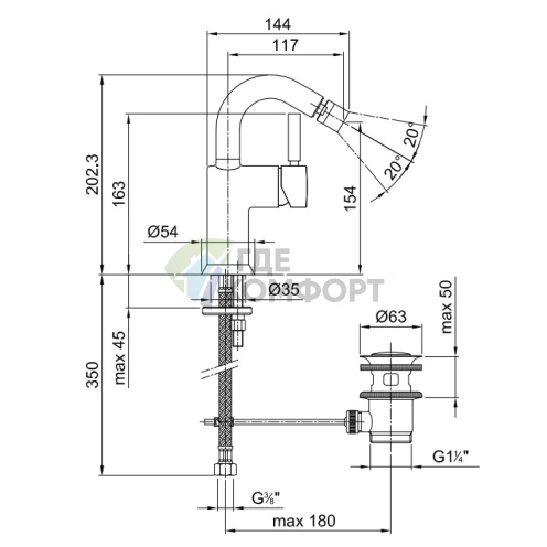 Смеситель для биде Fantini Cafe с донным клапаном, хром (42 02 1808F) - фото 2