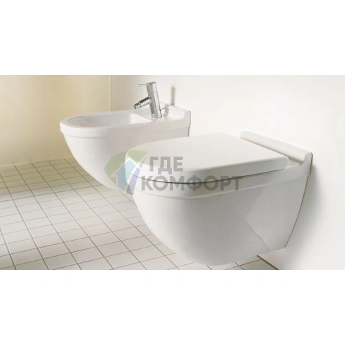 Подвесной унитаз Duravit Starck 3 с антигрязевым покрытием SanitaryGlaze (22250900001) - фото 2