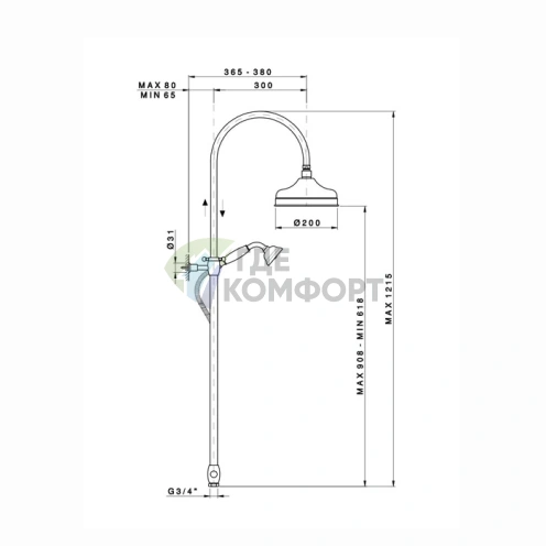 Душевая стойка Nicolazzi Doccia с верхним и ручным душем, переключателем, хром (5712WSCR20) - фото 2