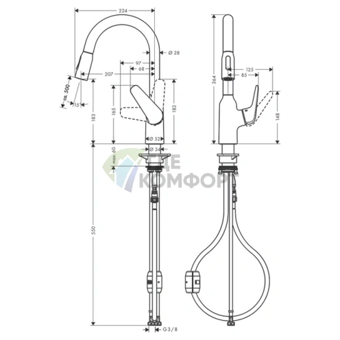 Кухонный смеситель Hansgrohe Focus M42 с выдвижным душем | Однорычажный | Цвет под сталь (71801800) - фото 2