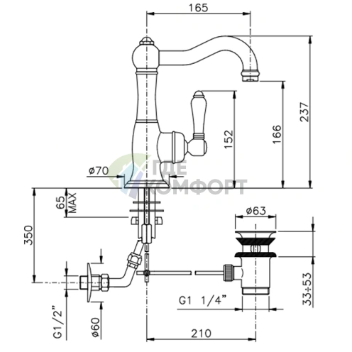 Однорычажный смеситель для раковины Nicolazzi El Capitan с донным клапаном, тёмная бронза (3452DB75C) - фото 2