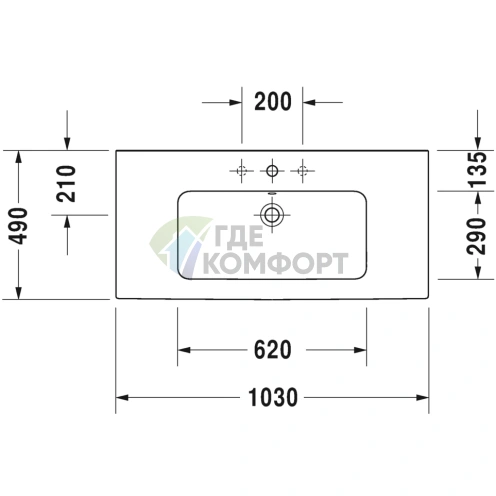 Раковина Duravit ME by Starck для мебели, 1030x490 мм, белый, с отверстием под смеситель (2336100000) - фото 2