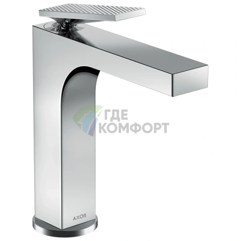 Смеситель для раковины AX Citterio 160 мм с незапорным сливом, текстурой и покрытием хром (39081000) - фото 1